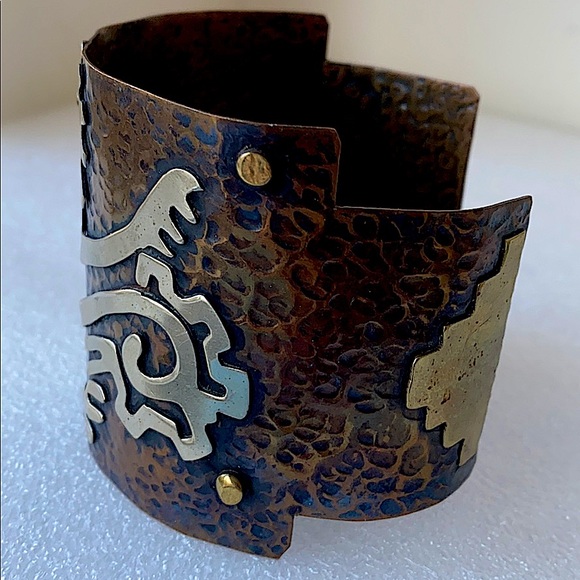 Casa Maya Mexico mixed metal hammered bracelet copper vintage - Picture 3 of 8